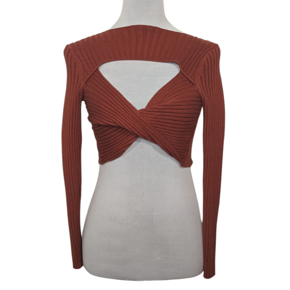 Urban Rib Knit Cut Out Long Sleeve Crop Top Cropped Rust Street Festival Small - Picture 1 of 6